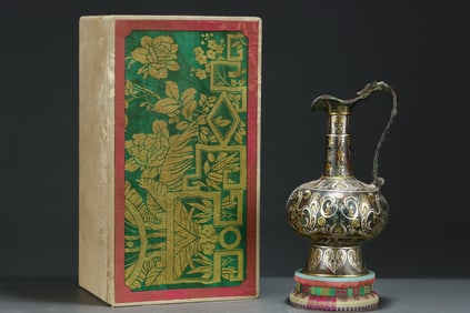 A Rare Bronze Inlaid Gold and Silver Phoenix Pattern Dragon-Ears Ewer,With Inscription