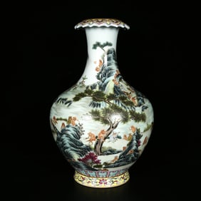 A Rare Enamel Painted Gold Landscape and Monkey Pattern Vase