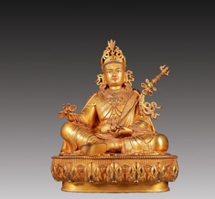 A Solemn Gilt Bronze Statue of Padma Sambhava