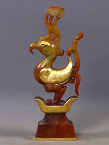 An Exquisite White Jade Cover with Gold Phoenix Ornament