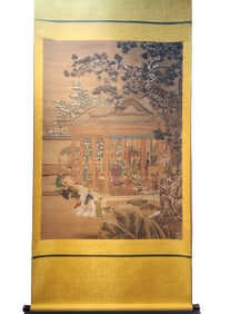 A Chinese Vertical Scroll Ink Painting of Figure on Silk,Lang Shining
