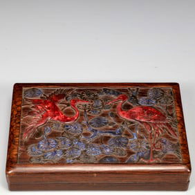 An Exquisite Boxwood Pine and Crane Pattern Inkstone