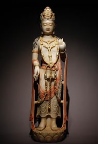 A Rare Marble Painted Color Statue of Avalokitesvara
