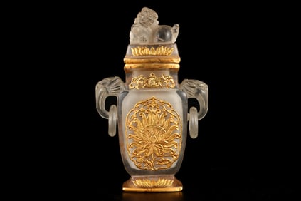 An Exquisite Crystal Inlaid Gilt Bronze Flower Pattern Lion-Ears Vase