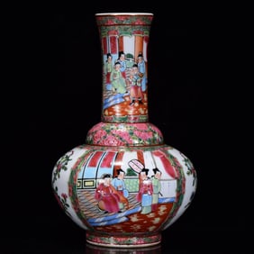An Exquisite Famille-Rose Figure,Flower and Bird Pattern Vase