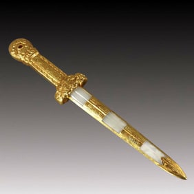 A Rare White Jade Cover with Gold Sword