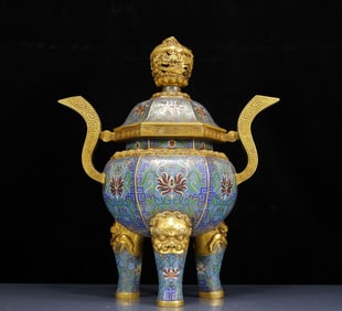A Huge Cloisonne Lotus Pattern Double-Ears and Tripod Censer