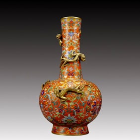 A Rare Cloisonne Lotus and Dragon Pattern Vase