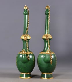 A Pair of Exquisite Jasper Cover with Gold Vases,With Inscription