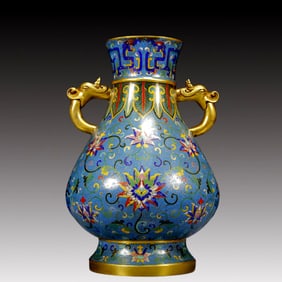A Rare Cloisonne Lotus Pattern Double-Ears Vase