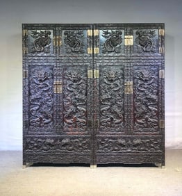 A Pair of Rare Zitanwood Dragon Pattern Cabinets