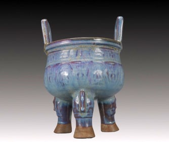 An Exquisite Jun yao Beast-Face Pattern Double-Ears and Tripod Censer