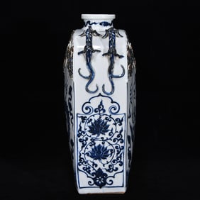 A Rare Blue and White Underglaze-Red Flower and Dragon Pattern Vase