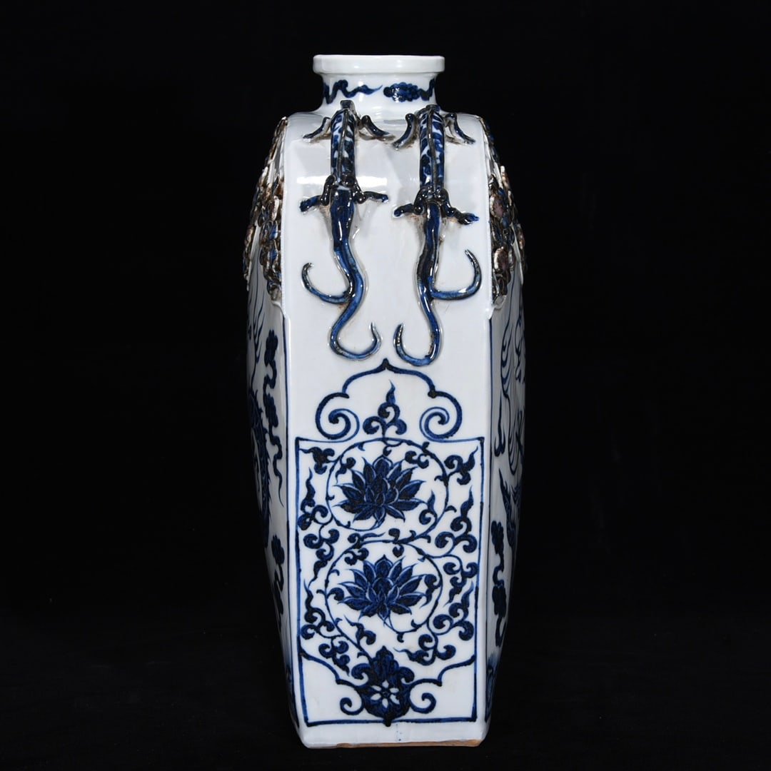 A Rare Blue and White Underglaze-Red Flower and Dragon Pattern Vase (1 of 9)