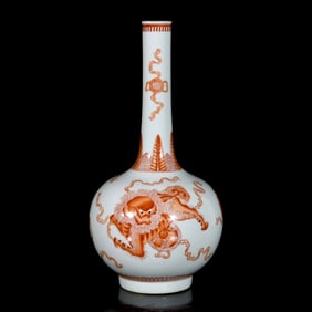 An Exquisite Iron-Red Glazed Lion Pattern Vase