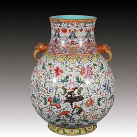 A Huge Famille-Rose Lotus and Ganoderma lucidum Pattern Elephant-Ears Vase