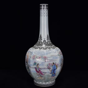 A Rare Famille-Rose Auspicious Cloud,Seawater and Figure Pattern Vase