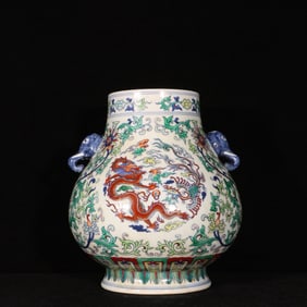 An Exquisite Doucai Lotus,Dragon and Phoenix Pattern Elephant-Ears Vase