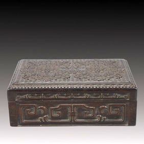 An Exquisite Zitanwood Flower Pattern Cover Box,with poem