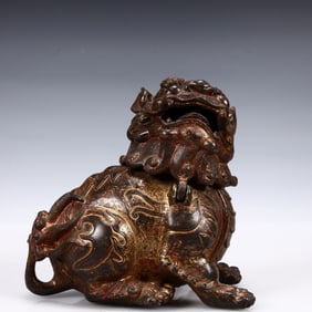 A Solemn Gilt Bronze Lion-Shaped Censer