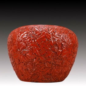 A Exquisite Carved Red Lacquer Flower Pattern Jar