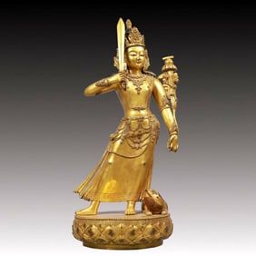 A Solemn Gilt Bronze Statue of Manjusri