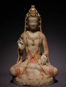 A Rare Marble Painted Color Statue of Bodhisattva