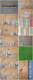 A Chinese Hand Scroll Ink Painting of Character and Story on Silk,Wu Daozi