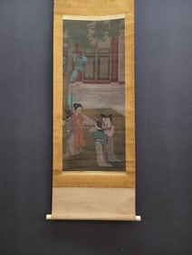 A Chinese Vertical Scroll Ink Painting of Woman on Silk,Gu Kaizhi