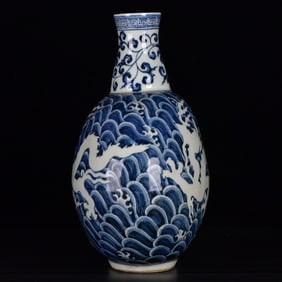 A Rare Blue and White Seawater and Dragon Pattern Vase