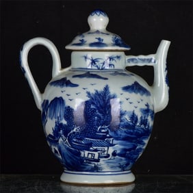 An Exquisite Blue and White Landscape and Figure Pattern Ewer