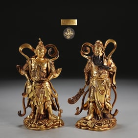 A Pair of Solemn  Gilt Bronze Buddha Statue