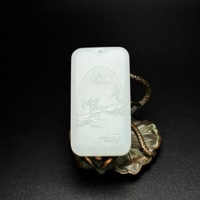 An Exquisite White Jade Landscape and Figure Pattern Pendant