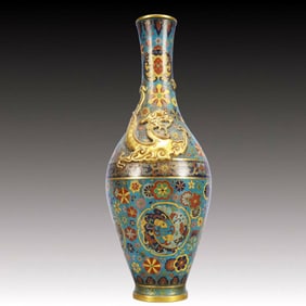An Exquisite Cloisonne Chi-Dragon and Flower Pattern Vase