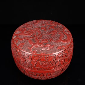 An Exquisite Carved Red Lacquer Flower and Dragon Pattern Box with Cover