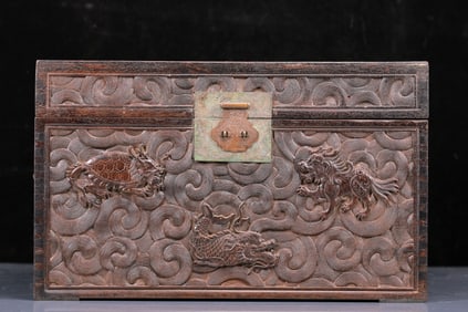 An Exquisite Zitanwood Auspicious Beast Pattern Box
