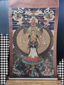 A Chinese Vertical Scroll Ink Painting of Avalokitesvara on Silk,Ding Yunpeng