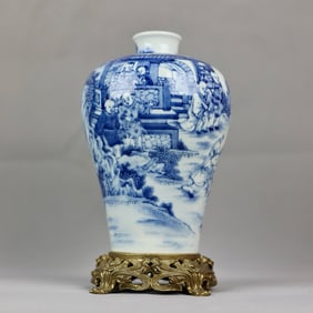 An Exquisite Blue and White Inlaid Bronze Character and Story Pattern Vase
