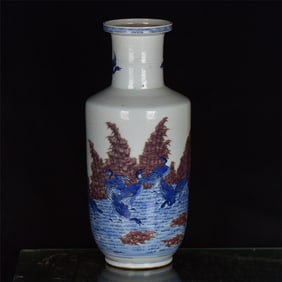 A Huge Blue and White Underglaze-Red Flower and Bird Pattern Vase