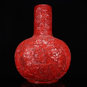A Huge Carved Red Lacquer Flower Pattern Vase