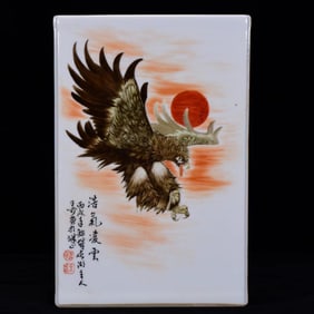 An Exquisite Famille-Rose Pine and Eagle Pattern Brush Pot,With Poem