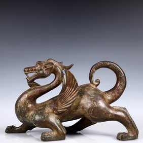 A Rare Bronze Auspicious Beast Ornament,With Inscription