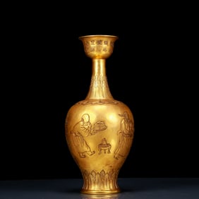 An Exquisite Gilt Bronze Character and Story Pattern Vase