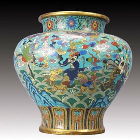 An Exquisite  Cloisonne Auspicious Cloud Figure Pattern Vase