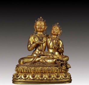 A Magnificent Gilt-Bronze Gem-Inlaid Figure Of Bodhisattva