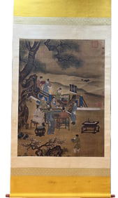 A Chinese Vertical Scroll Ink Painting of Figure on Silk,Zhou Wenju