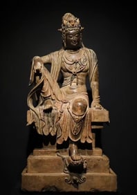 A Rare Limestone Painted Color Statue of Avalokitesvara