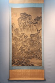 A Chinese Vertical Scroll Ink Painting of Landscape on Silk,Guo Xi