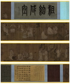 A Chinese Hand Scroll Ink Painting of Arhat on Silk,Yan Hui