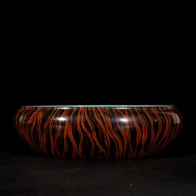 An Exquisite Imitation Wood Grain Glazed Iron-Red Glazed Painted Gold Auspicious Cloud and Dragon